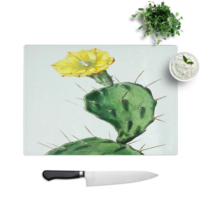 Glass Flowering Prickly Pear Cactus Chopping Board