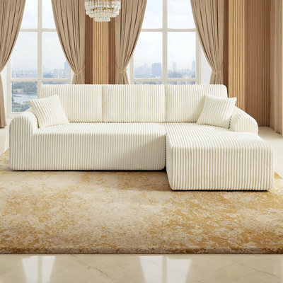 Boneless 109“ L-Shaped Sectional Cloud Sofa Free Combination Soft Corduroy Fabric 109 x 69 Inches No Assembly Required 1400 lbs Capacity For Living Room.