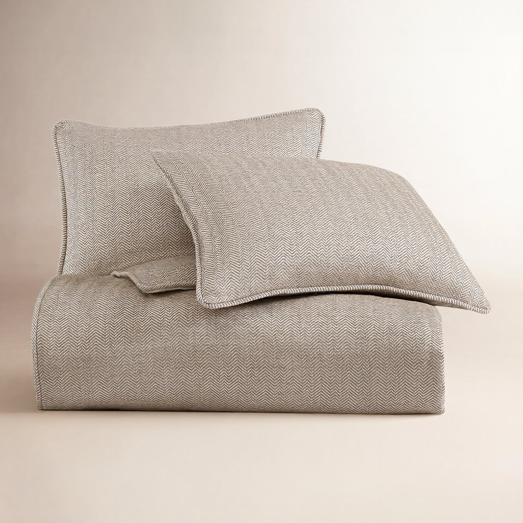 Chenille Herringbone Comforter Set, Queen Comforter + 2 Standard Shams, Sand
