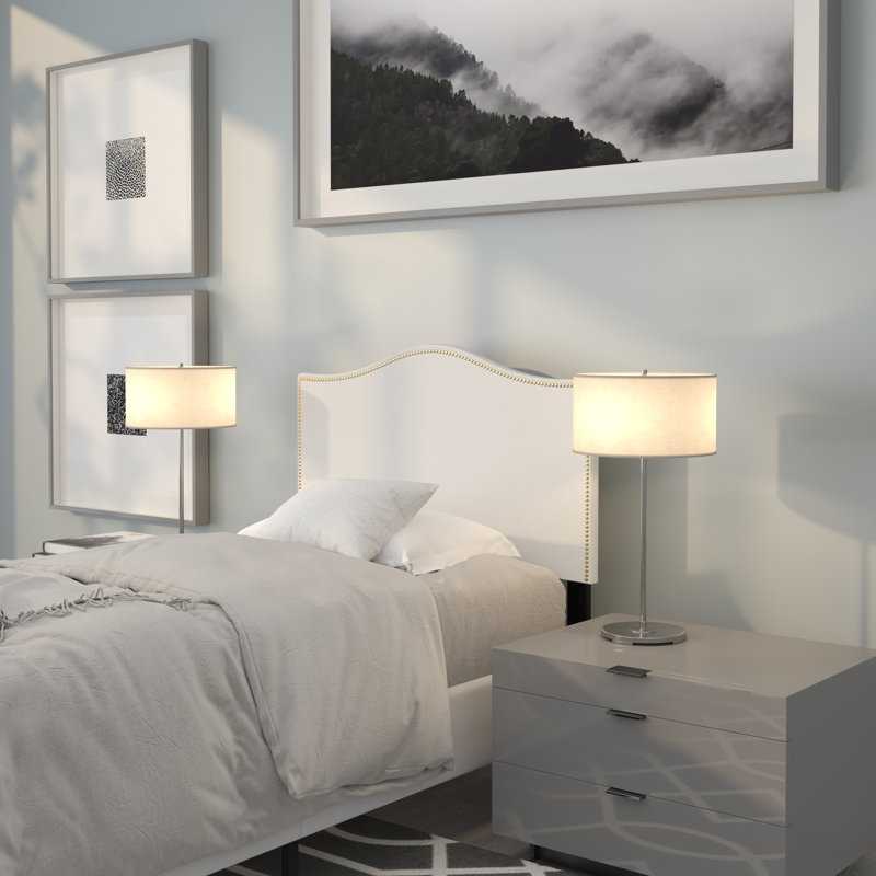 Fitzsimmons Arched Upholstered Headboard with Accent Nail Trim, White, Twin