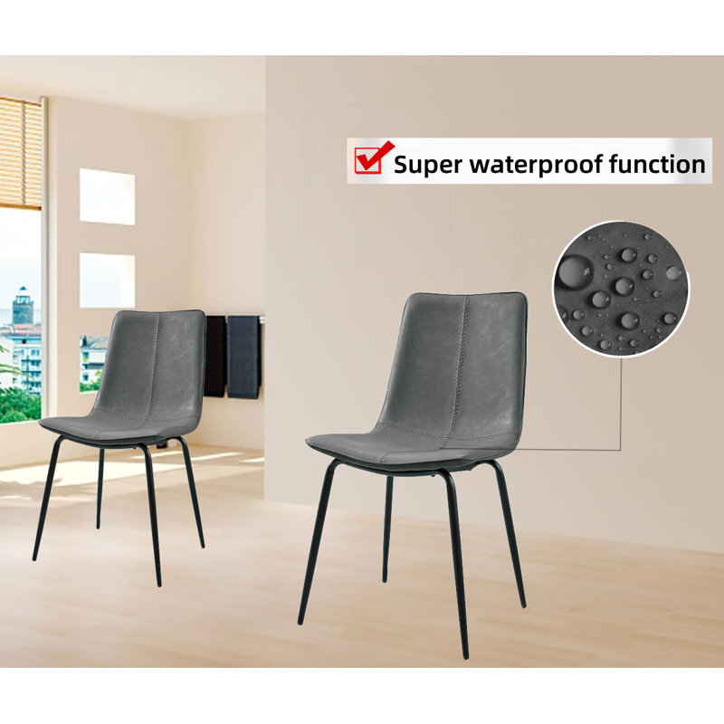 24'' H Genuine Leather Upholstered Side Chair, Gray, 2