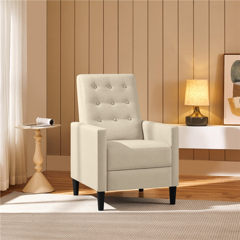 Adysyn Button Tufted Upholstered Manual Push-Back Recliner, Beige 100% Polyester