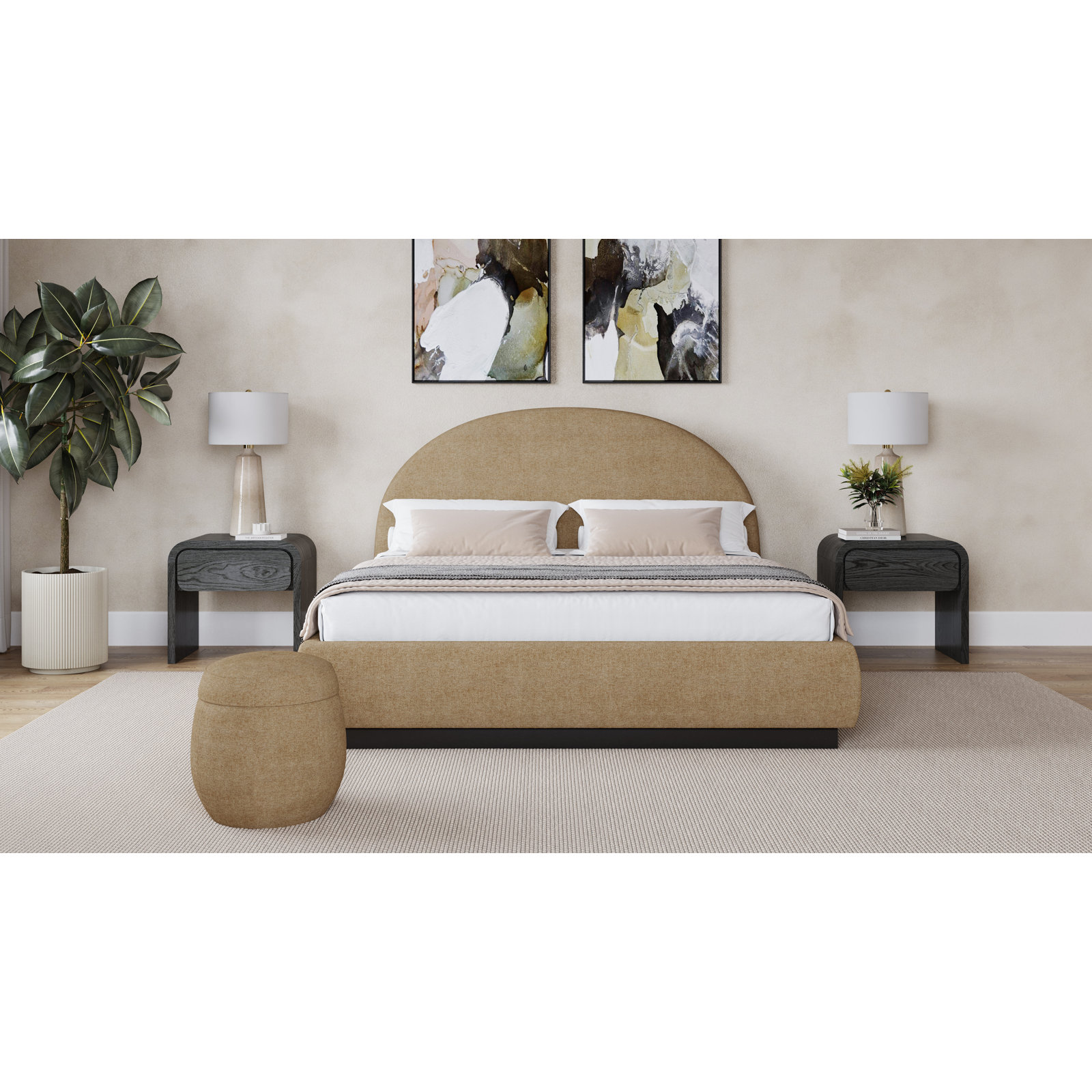 Benni Upholstered Bed, King, Porcini