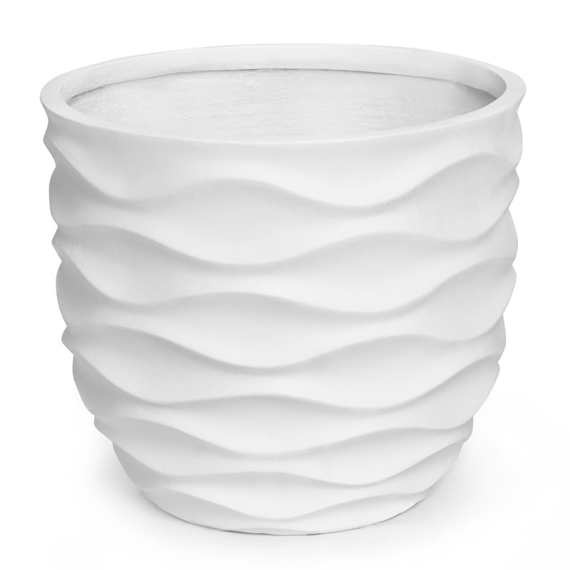 Modern Wave Texture Planter, Indoor Outdoor Flower Pot with Drainage Hole and Removable Plug, 11.6" H x 13.4" W x 13.4" D