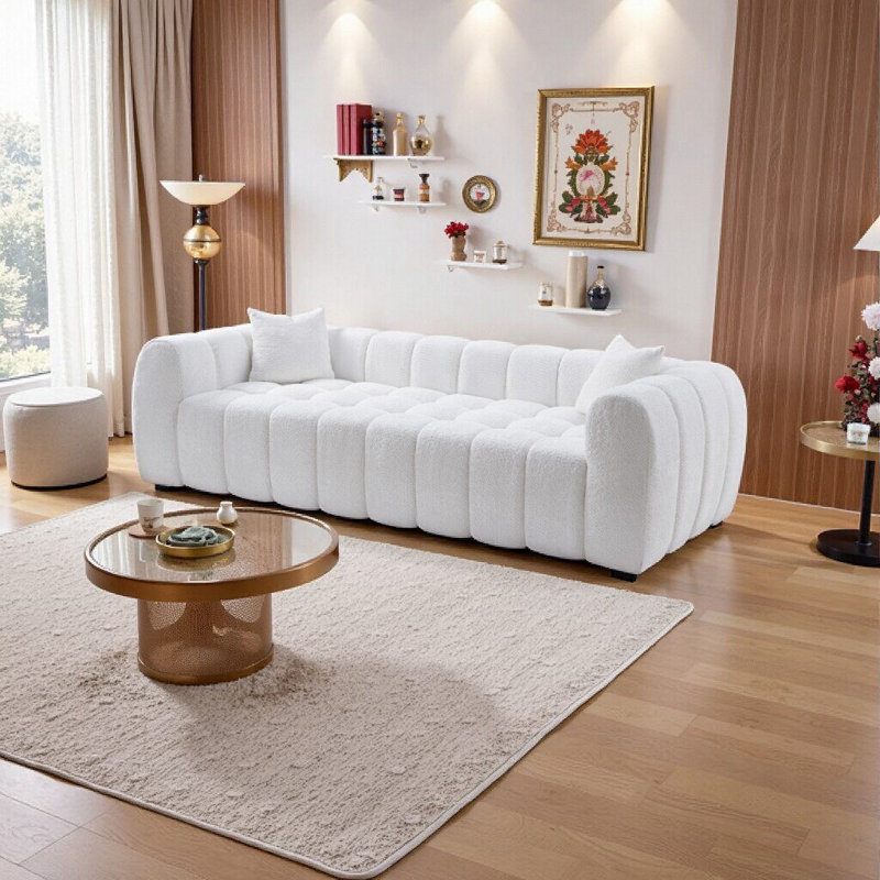 Très grand canapé nuage guimauve, tissu bouclé, assise profonde, aucun assemblage requis, Blanc