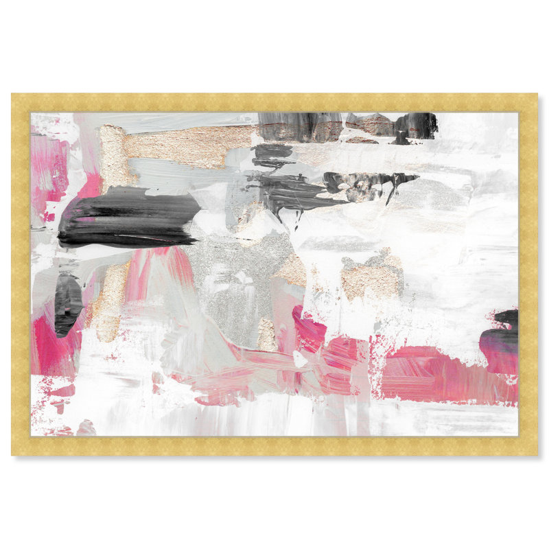 Art abstrait encadré rose moderne pour la salle de bain - Cadre photo sur papier, Or, H 18 po x l 26 po