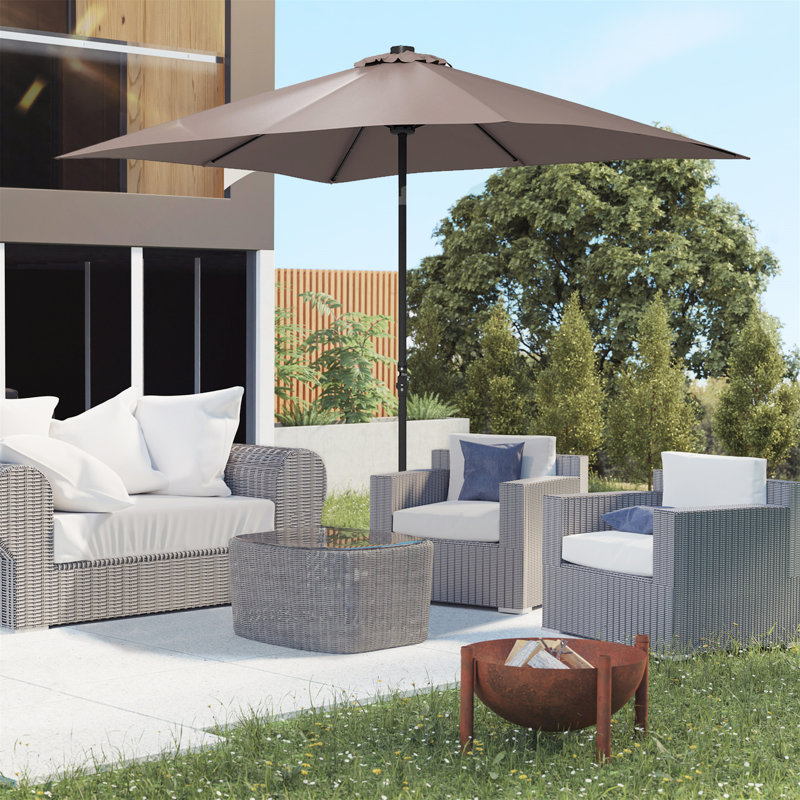 Parasol d'extérieur polyvalent avec lumières DEL et fonctions réglables, sans base pour divers réglages, Brun