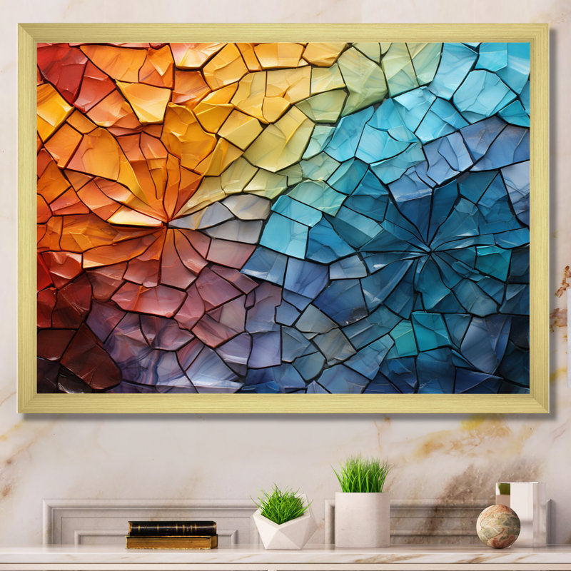 Garnicki Colorful Mosaic II - Abstract Collages, art mural, Cadre doré simple, H 30 po x l 40 po x P 1,5 po