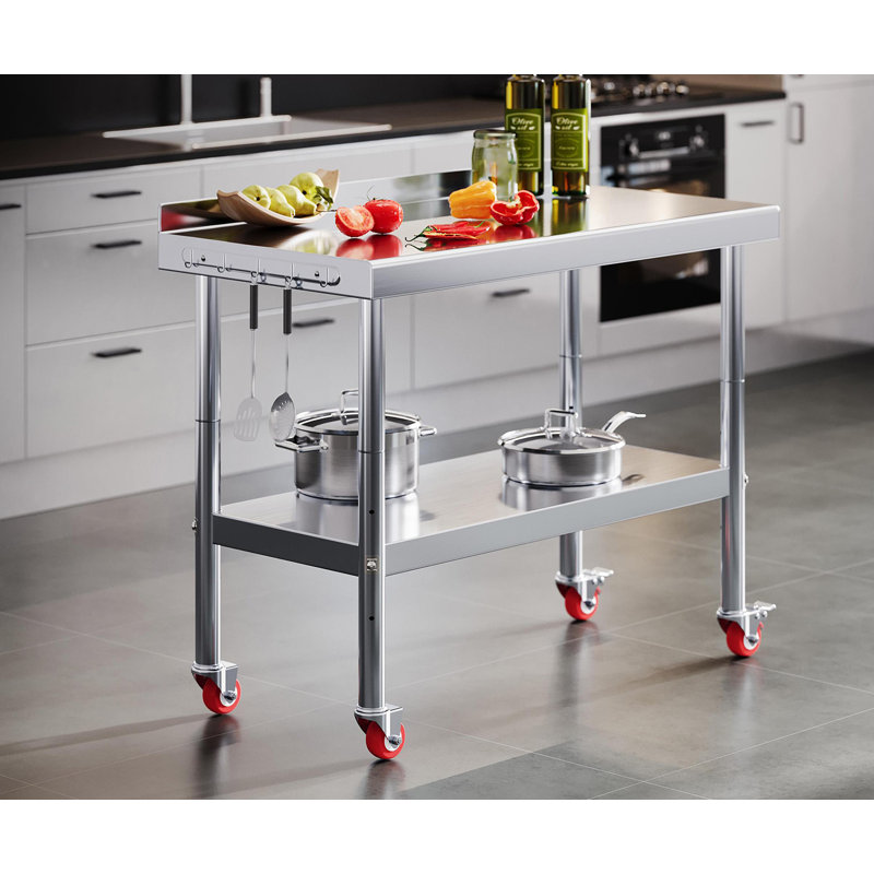 Ensemble de table en acier inoxydable Precision Zenith, table de préparation de cuisine avec tablette réglable, surface en métal certifiée NSF (inclut les roues et le dosseret) pour la cuisine, le restaurant, l'hôtel et le garage