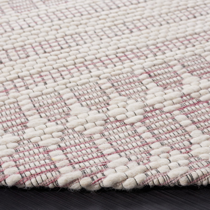 Tapis géométrique rose / ivoire tissé à la main Rabun, Rond 6 pi
