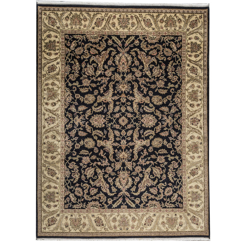 Tapis noir et doré de haute qualité noué à la main