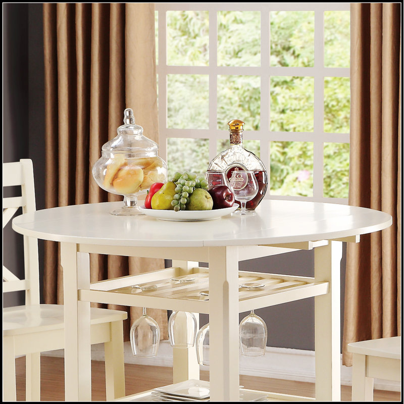 Table à hauteur de comptoir crème à 2 tablettes avec abattants réglables pour une utilisation polyvalente et élégante dans la cuisine