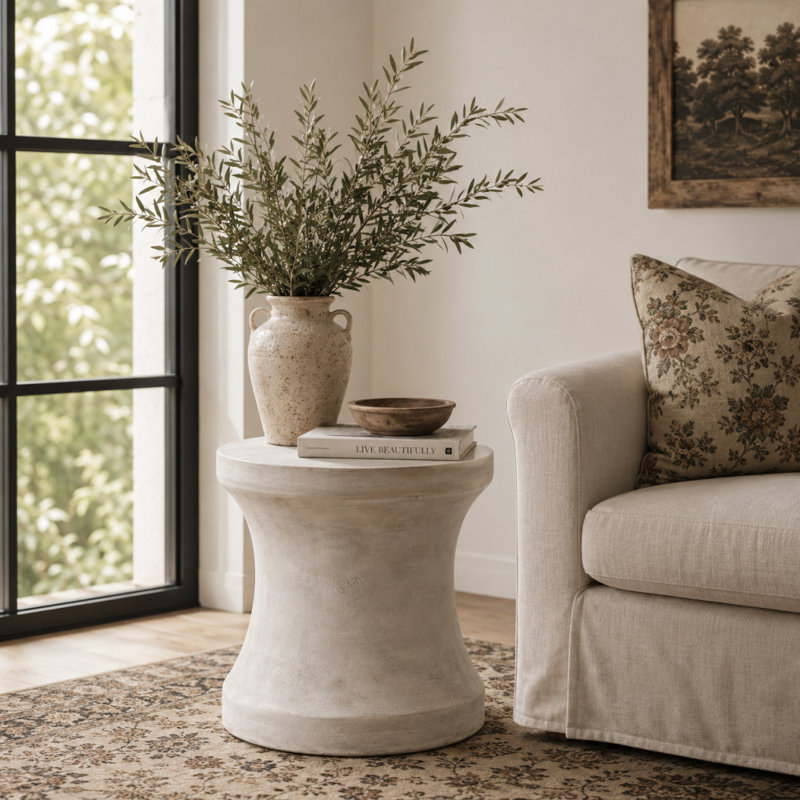 Table d'appoint pour l'extérieur Hisle Fiberclay 14 po x 14 po x 16 po, Blanc cassé