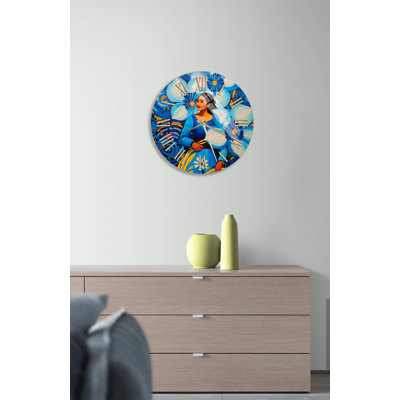 Horloge murale colorée en verre trempé femme et fleurs