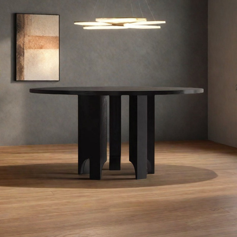 Table de salle à manger ronde en chêne noir, H 29,53 po x L 59,06 po x l 59,06 po