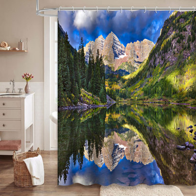 Autumn Colors Lake Colorado Aspen Shower Curtain with 12 Hooks