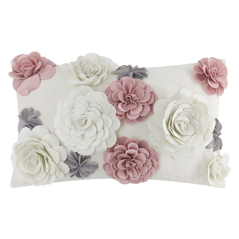 3D Floral Throw Pillow Cover Handmade Flower Pillow Case Decorative Cushion Cover Home Décor 12 x 20, Pink