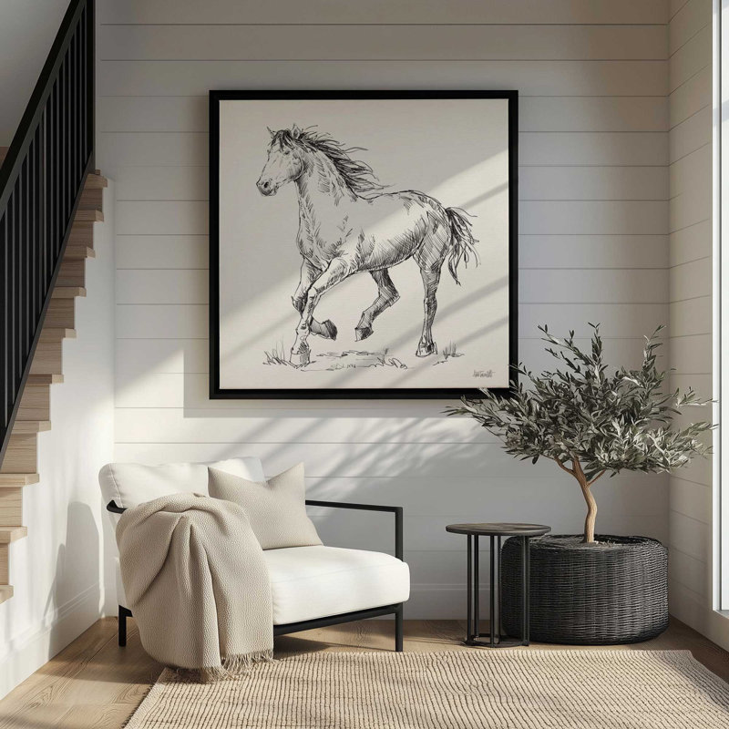 Reproduction d'art sur toile, "Trot" par Anne Tavoletti, Noir, H 20 po x l 20 po, Cadre flottant