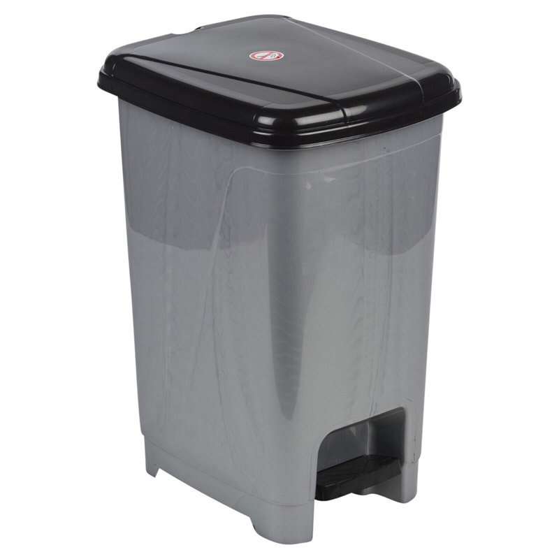 Esmerelda Plastic Pedal Lid Pedal Bin - 15.45L, Black/Grey