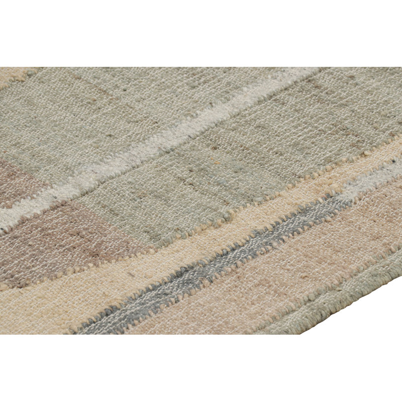 Rug & Kilim’S Flatweave Rug In Beige With Brown, Gray & Green Geometric Patterns, Runner 3' x 10'