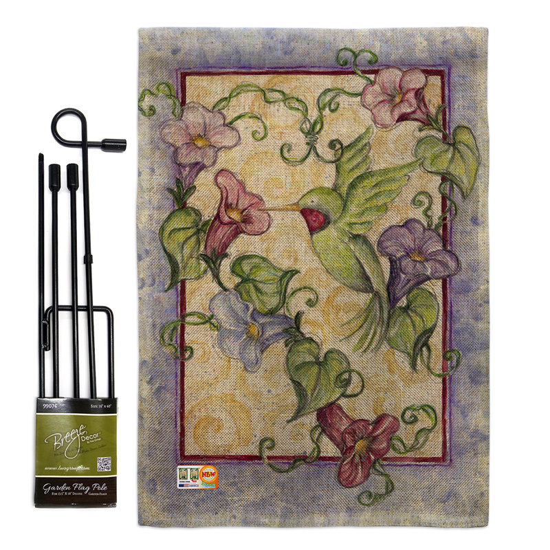 En toile jute 2 côtés 18,5 x 13 po hummingbird ensemble de drapeau