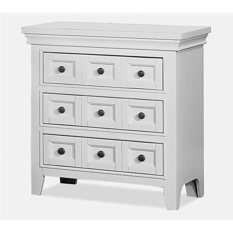 Table de chevet 1 pièce en bois massif blanc de style transitionnel seulement meubles de chambre à coucher table de chevet poignée ronde 3 tiroirs