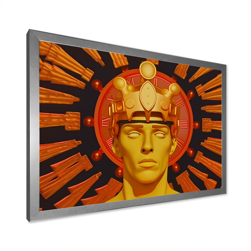«Sci-Fi Portrait Futuristic Man Golden Crown Aura» sur toile, H 24 po x l 32 po x P 1 po, Cadre simple argenté