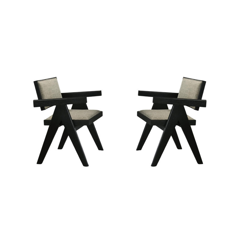 Chaises de salle à manger contemporaines de couleur noire avec accoudoirs rembourrés en tissu gris clair 2 pièces