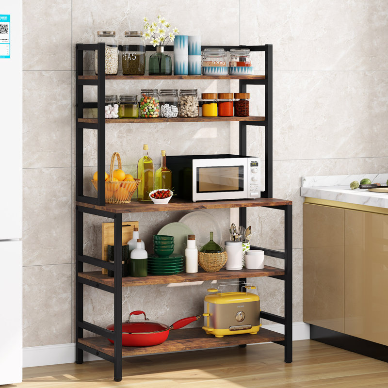 5-Tier Industrial Storage Shelves, Free Standing Kitchen Bakers Rack with Hutch