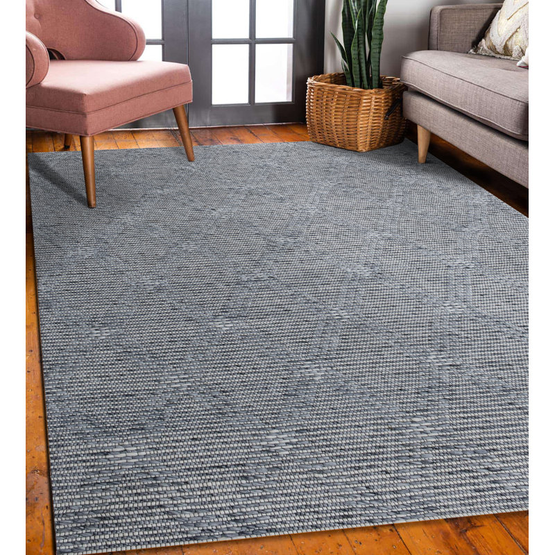 Handmade Hand Tufted Modern Geometric Blue/Ivory Rug, Rectangle 9' x 12'