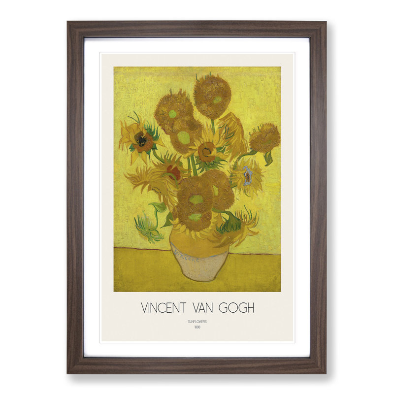 Sunflowers with Border by Vincent Van Gogh - Framed Print, Walnut Framed, 48cm H x 36cm W x 2cm D