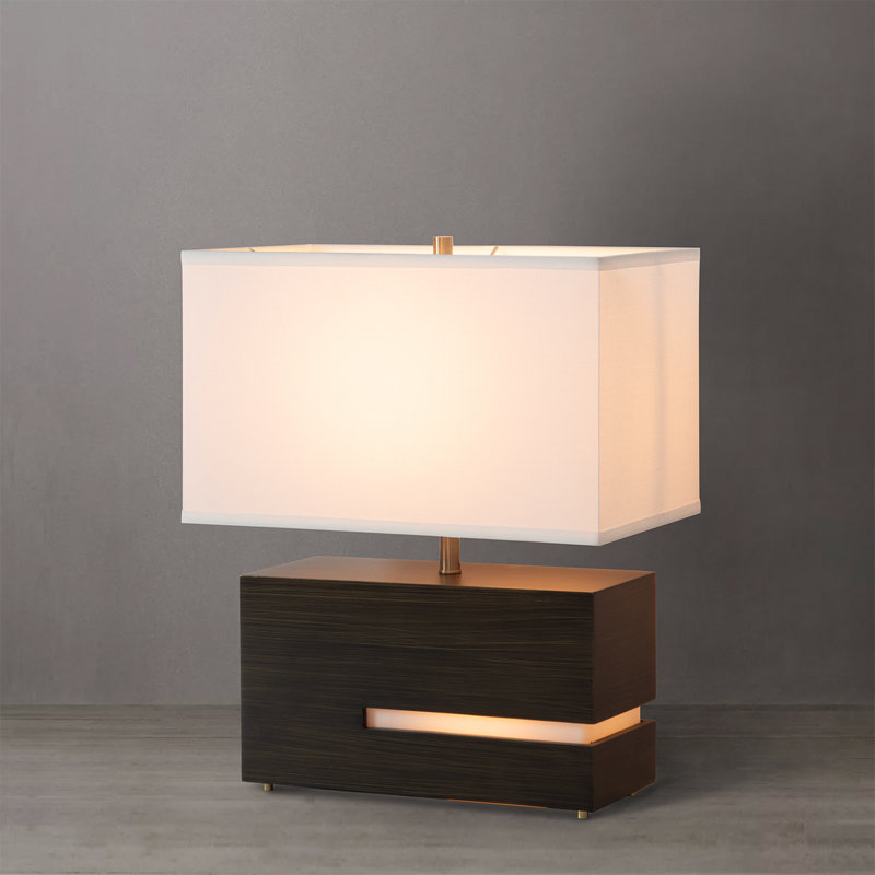 Lampe de table inclinable Zen avec veilleuse - 20 po, abat-jour en lin blanc, interrupteur à 4 voies, Ébène