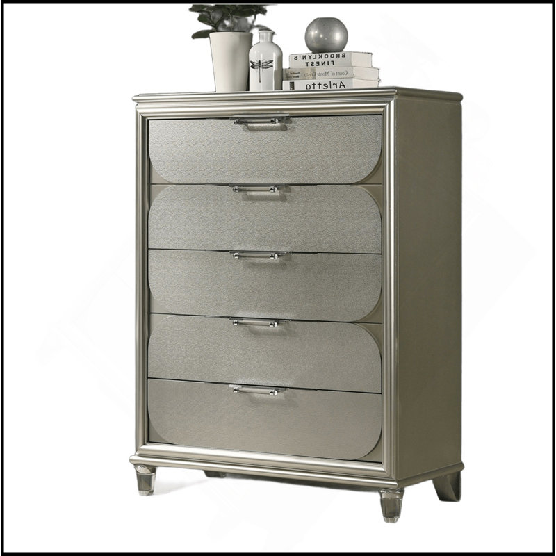 Commode contemporaine en argent à 1 commode à 5 tiroirs