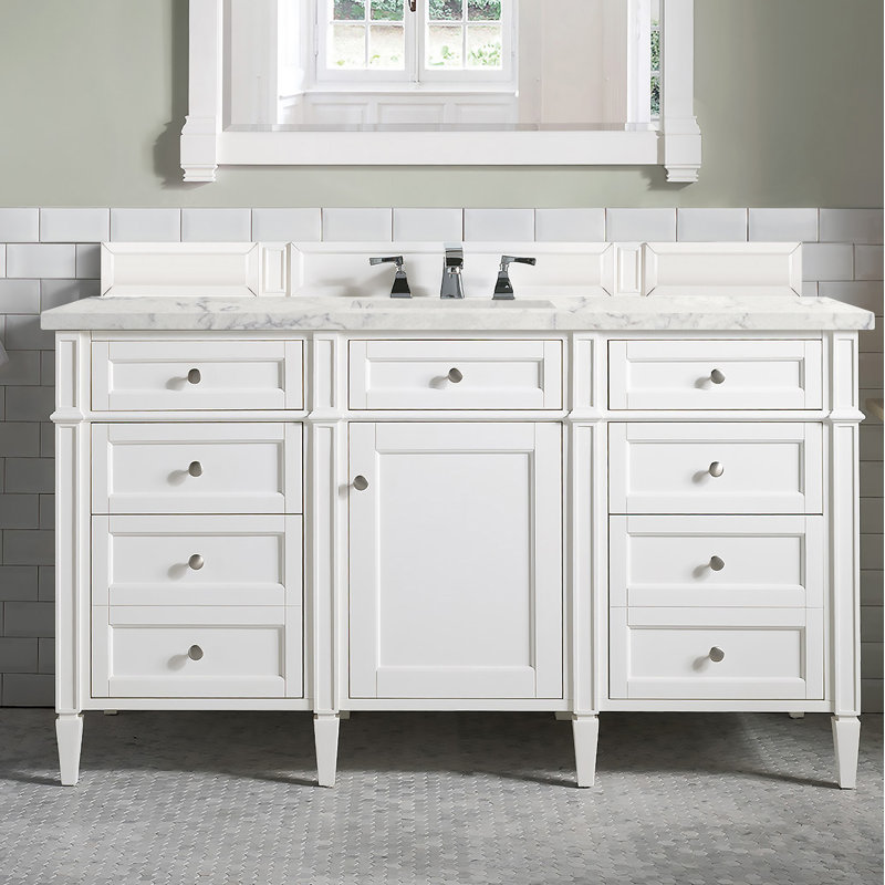 Meuble-lavabo simple 60 po Dussault, Perle jasmin éternelle, Blanc brillant, 8 po