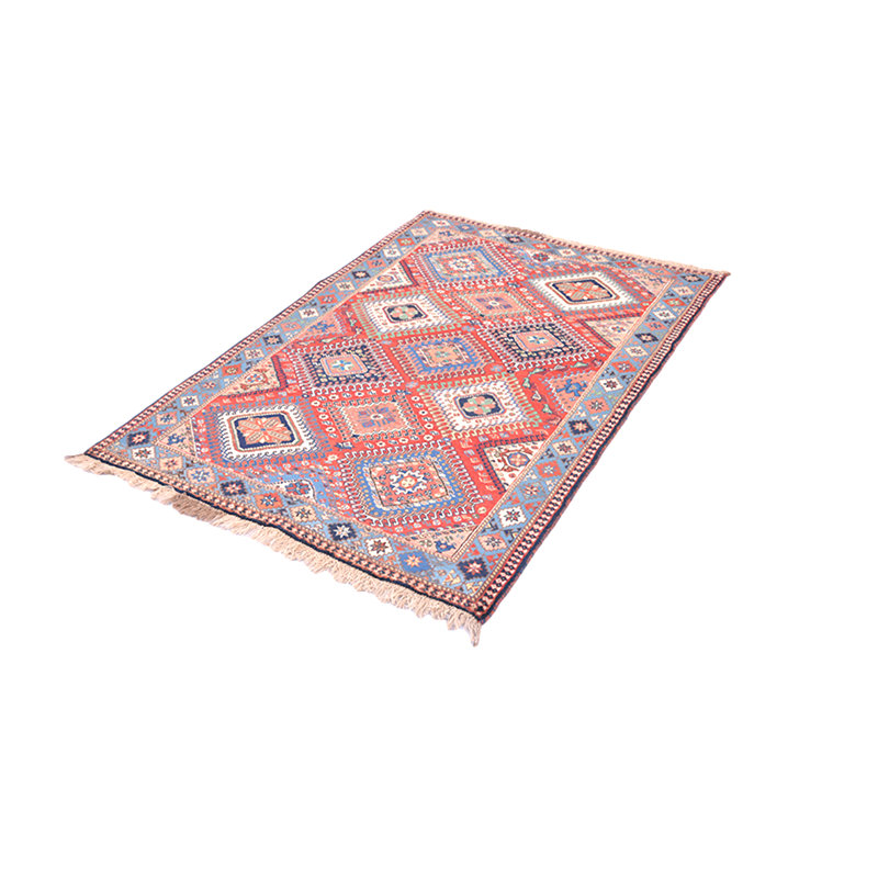 Tapis de zone en laine brun/rouge/bleu 3 pi 4 po x 5 pi one-of-kind à la main noué la
