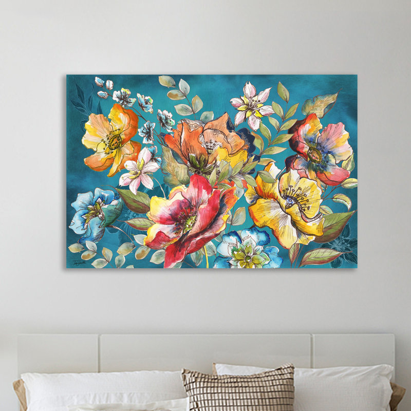 « floral jardin » par tre sorelle studios, reproduction d’art sur toile tendue, H 40 po x l 60 po x P 1,5 po