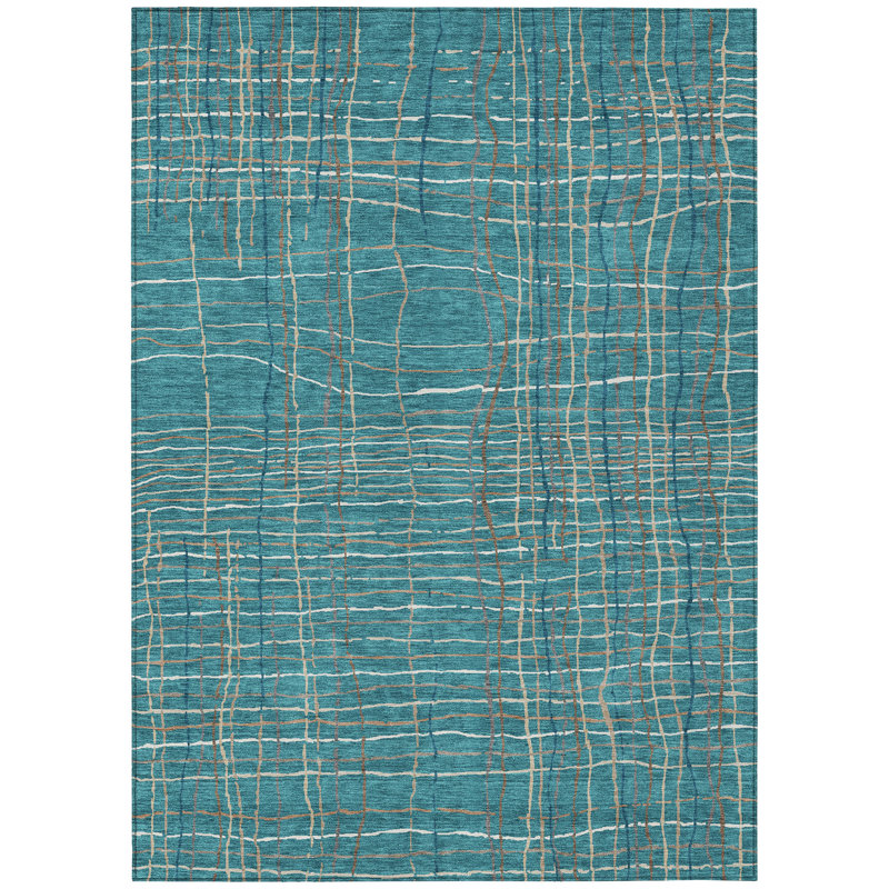 Calista Teal Washable Indoor-Outdoor Rug - , 8' x 10'