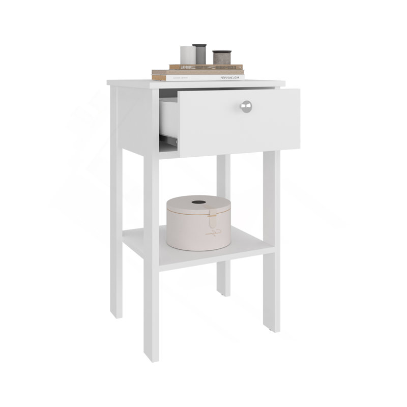 1-Drawer Nightstand With Open Shelf, White