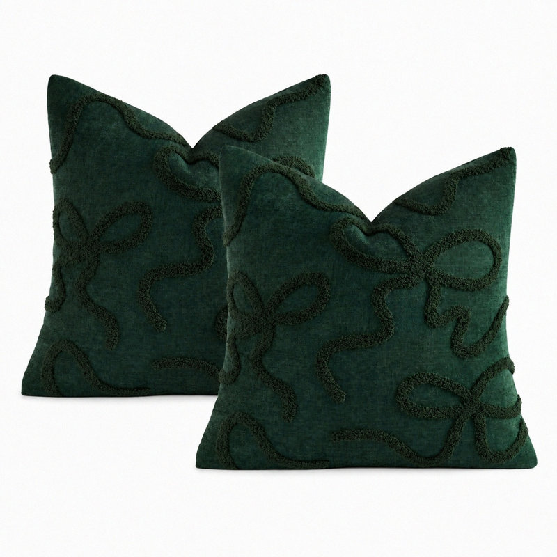 Housses de coussin 18 x 18 pouces à broderie rétro, Vert foncé