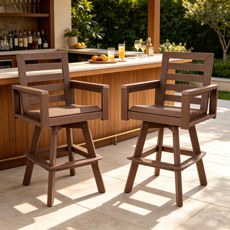 Tabourets de bar rotatifs en PEHD haut de gamme de qualité supérieure, de style transitionnel, en polyéthylène haute densité, de qualité commerciale, de qualité commerciale, à 360 degrés, certifiés par la GV, avec grain de bois embossé à chaud
