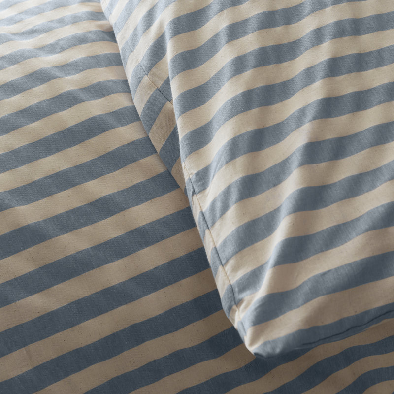 Zanzibar Woven Stripe Duvet Cover Set Cotton Blend Duvet Cover Set Set, Super King Duvet Cover Set + 2 Pillowcases, Blue