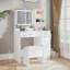 Ensemble de coiffeuse, bureau de coiffeuse avec tabouret, miroir lumineux à DEL et station de charge Lavin, blanc-2038880987