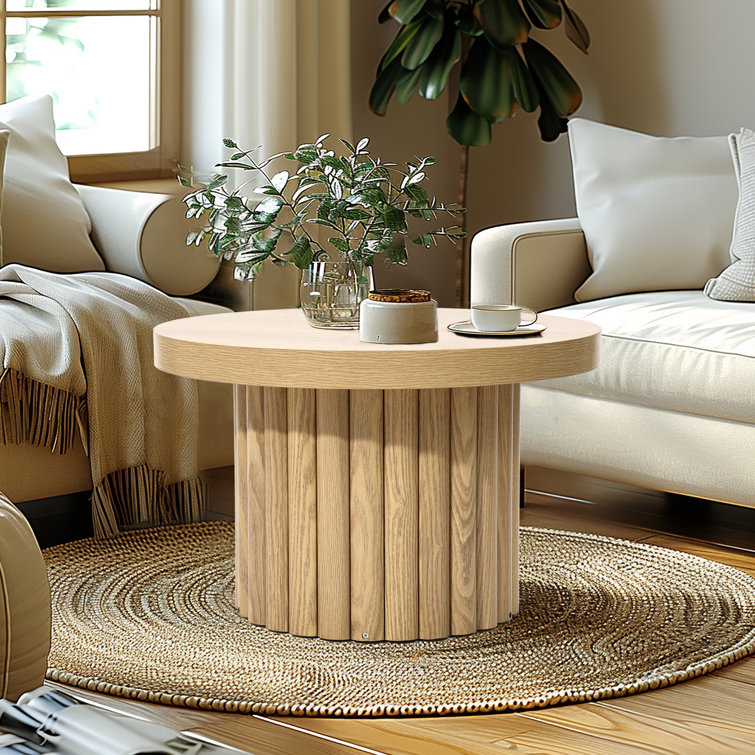 Millwood Pines Crystopher Natural Wood Fluted Round Coffee Table ...