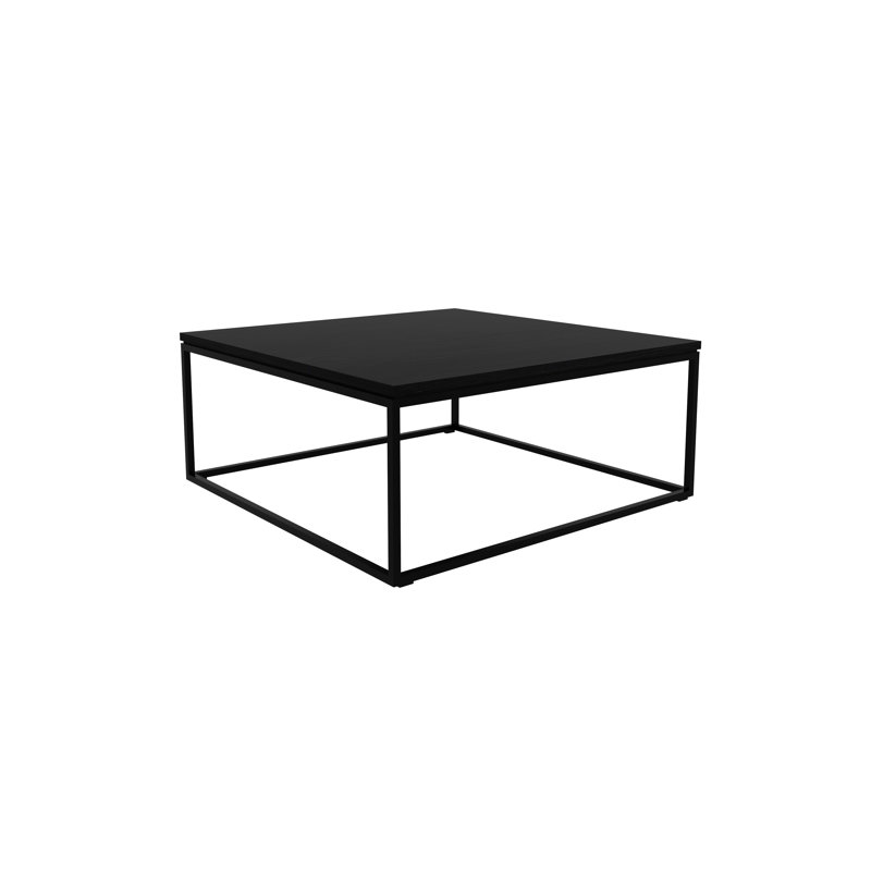 Thin Solid Wood Coffee Table, 11.8" H x 27.6" L x 27.6" W, Black, Black