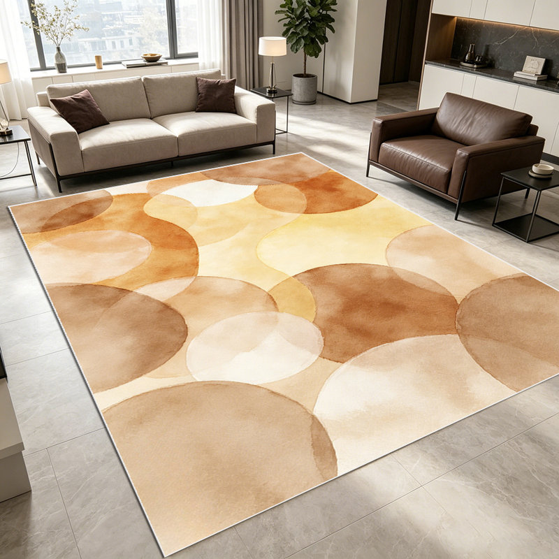 1PC neutral earth tone watercolor overlapping circle bokeh area rugs for Living Room, Soft and Comfortable, All-season, easy-care, machine washable Indoor floor mat, ideal for dining table, bedroom, entryway, kitchen, sunroom, Home & Outdoor Decor.