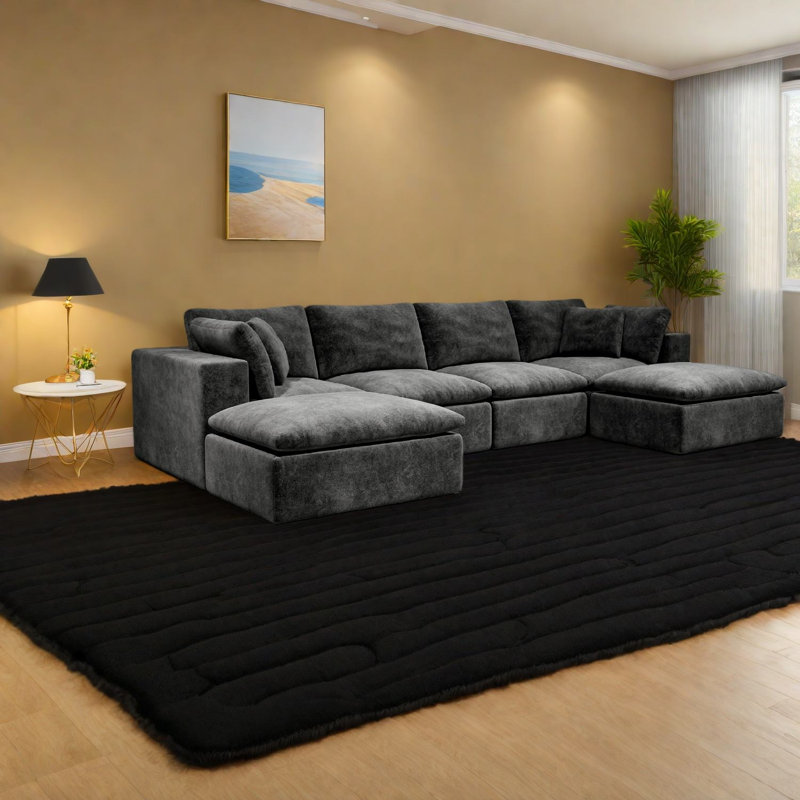 Canapés modulaires luxueux en velours côtelé gris, confort intemporel pour le salon