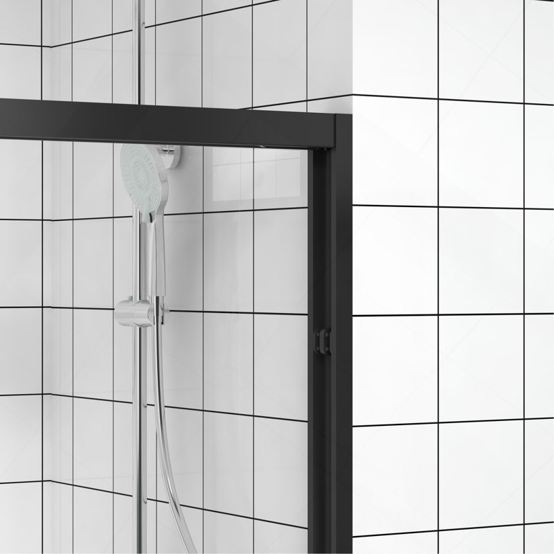 56-60"x74" Aluminum Frame Double Sliding Shower Door,Bypass Bathroom Sliding Door with Premium 1/4" (6mm) Clear Tempered Glass, Matte Black Finished