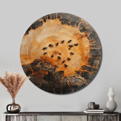 Fanchone - reproduction d'art moderne en métal doré, art mural rond en métal fourmi
