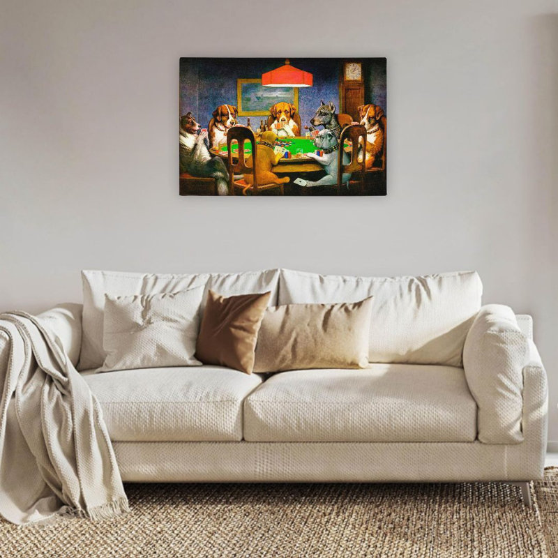 Chiens jouant au poker, art mural en bois à dossier intégré, 24 L x 36 l