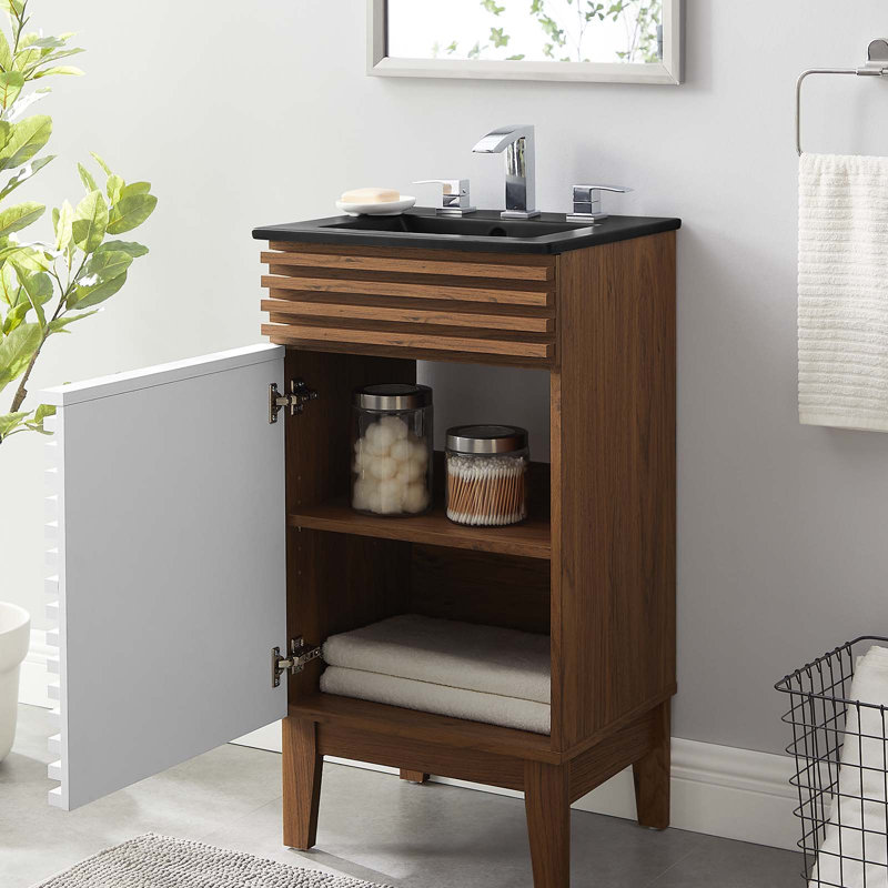 Modway Render 18" Bathroom Vanity, White/Walnut/Black